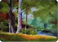 watercolor summer landscape greens